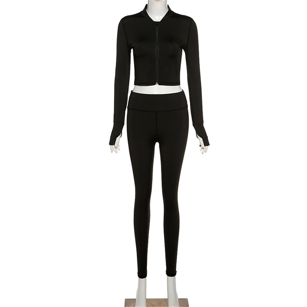 Wholesale Women Gym Wear Running Breathable Seamless Fashion Sport Casual Zipper Long Sleeve Yoga Set