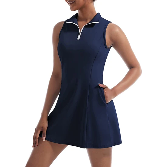 Custom Women Workout Running Tennis Wear with Built in Bra and Shorts Pocket Slim Fit Outdoor Casual Sports Golf Athletic Dress
