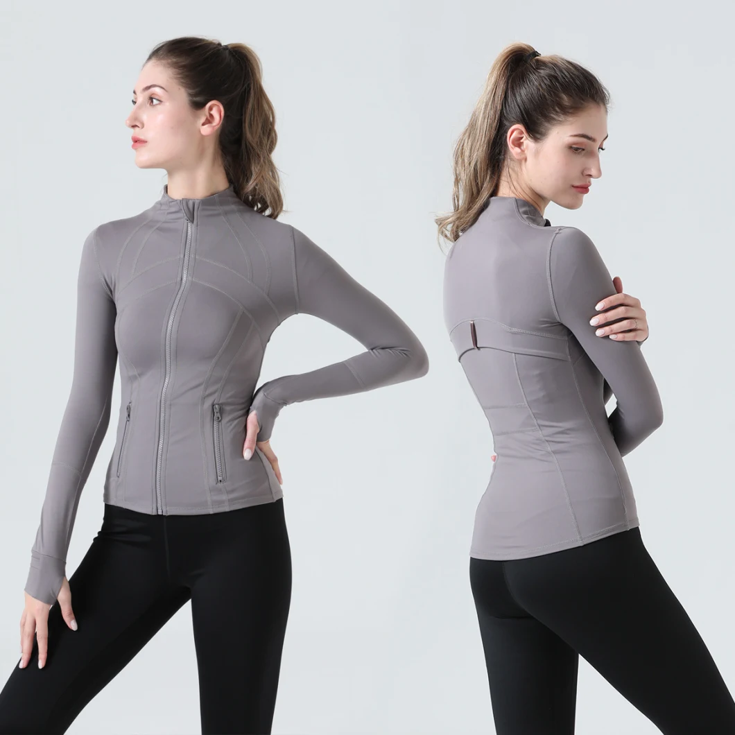 Lulu Zip Long Sleeve Yoga Jacket Plus Size Sports Yoga Tops Women&prime; S Running Coat Workout Wear Gym Fitness Sports Casual Wear