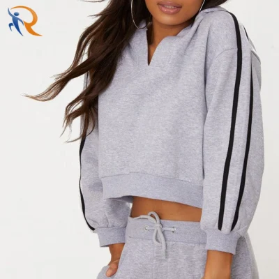 2020 New High Quality Women Hoodies Grey Marl Crop Sport Stripe Hoodie